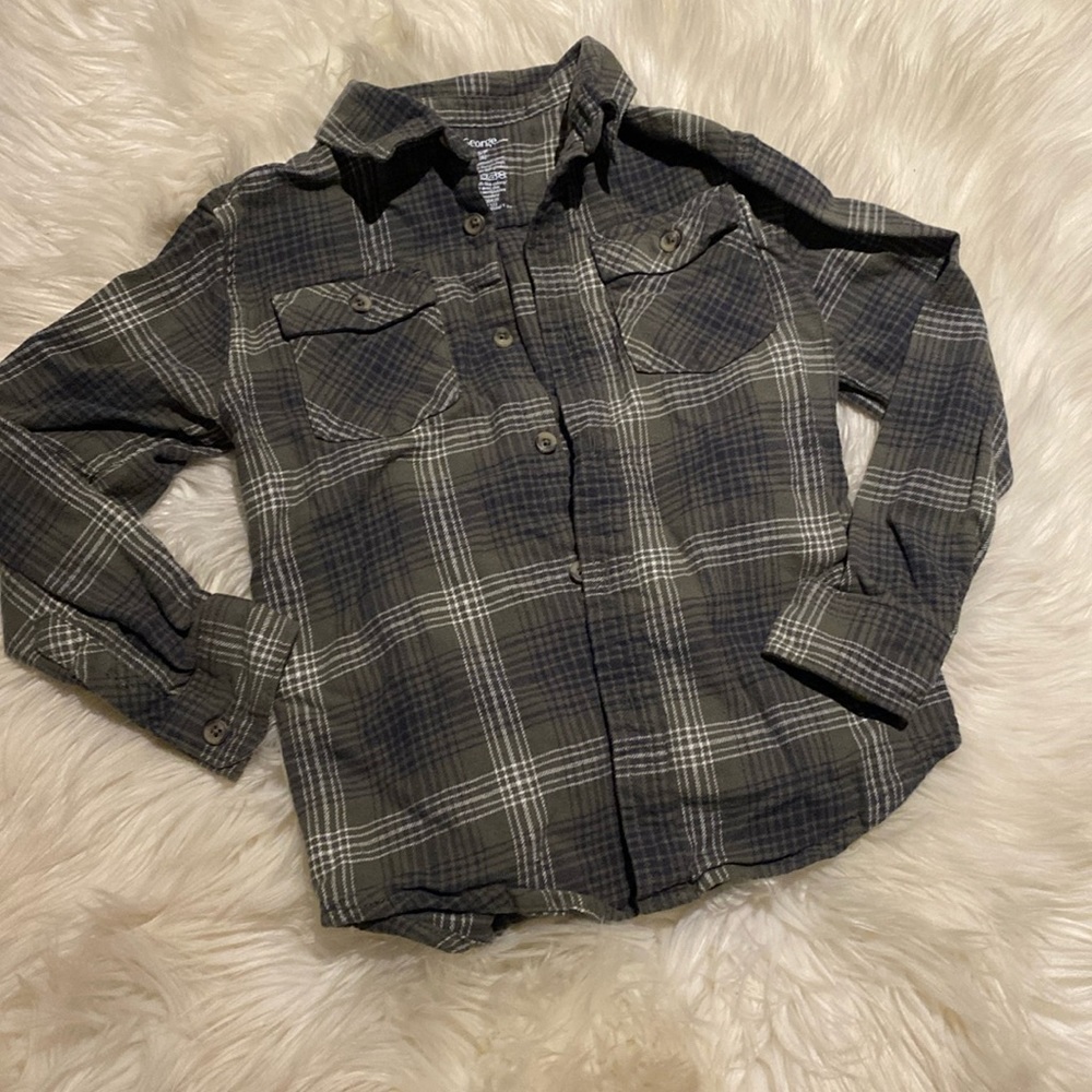 George Boys Size 6 Green Plaid Flannel Long sleeve Button Down Shirt